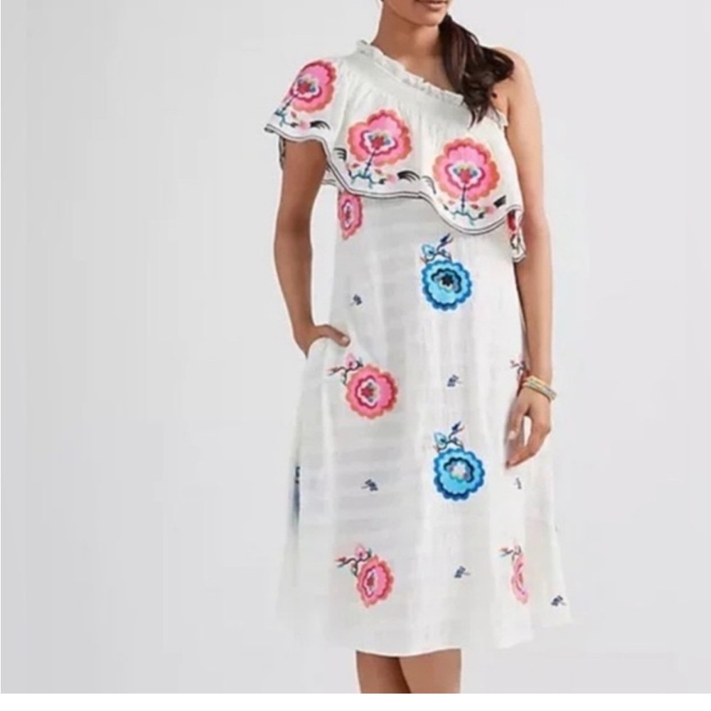 Anthropologie x Tracy Reese Embroidered one Shoulder Midi dress